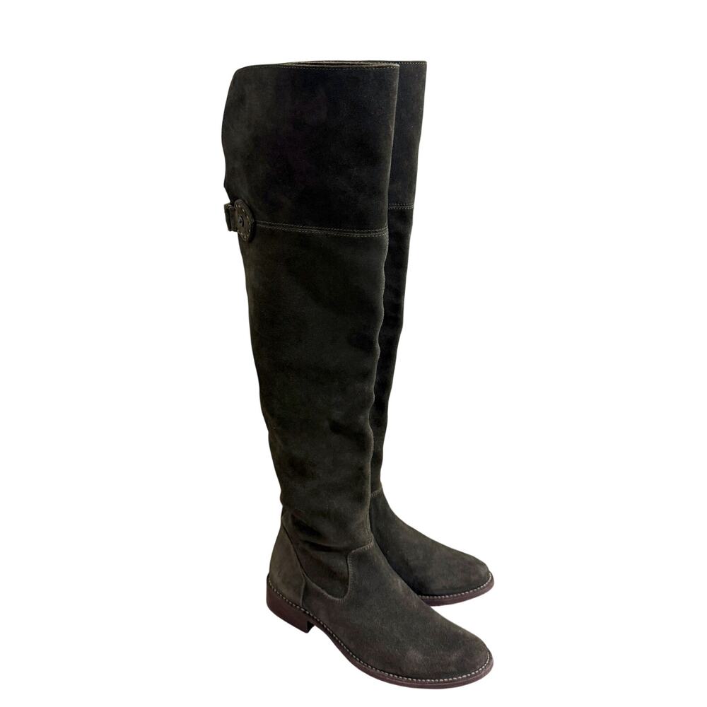 Frye Moss Green Suede Over the Knee Boots Women's Size 7 EUC Pull On/Side Zip
